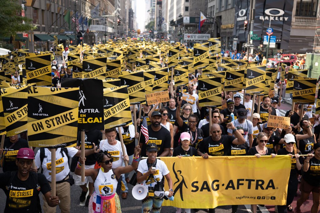 Members of SAG-AFTRA and their supporters in the SAG-AFTRA Labor Day Parade in New York, Sept. 9, 2023.