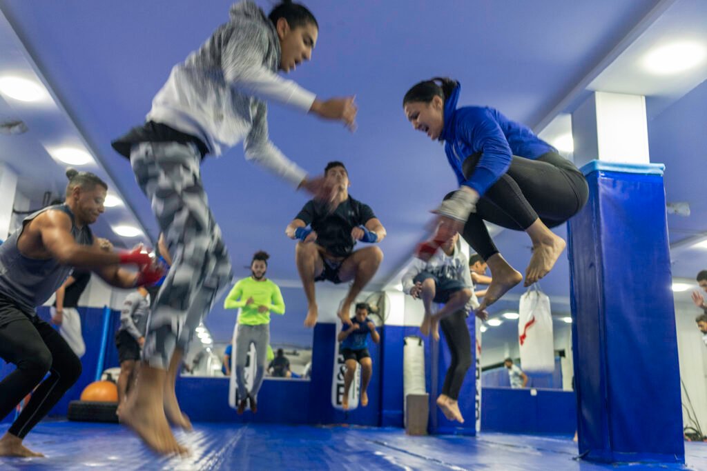 Egyptian woman trains MMA with boys in S&B Academy in Cairo.