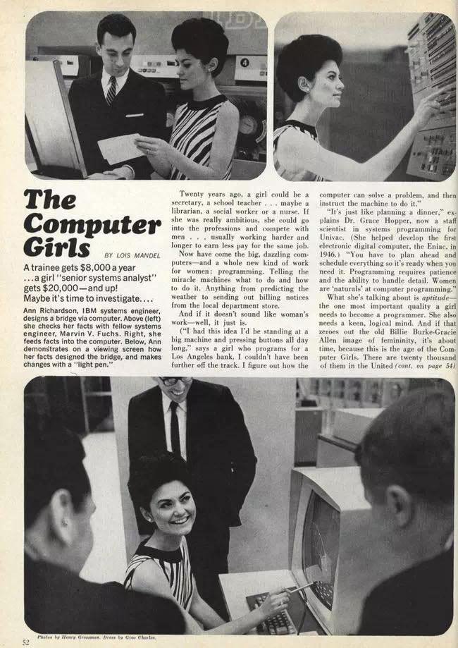 A 1967 Cosmopolitan article on female computer programmers.