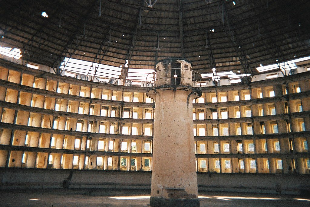 Panopticon view inside one of the prison buildings at Presidio Modelo, Isla de la Juventud, Cuba.