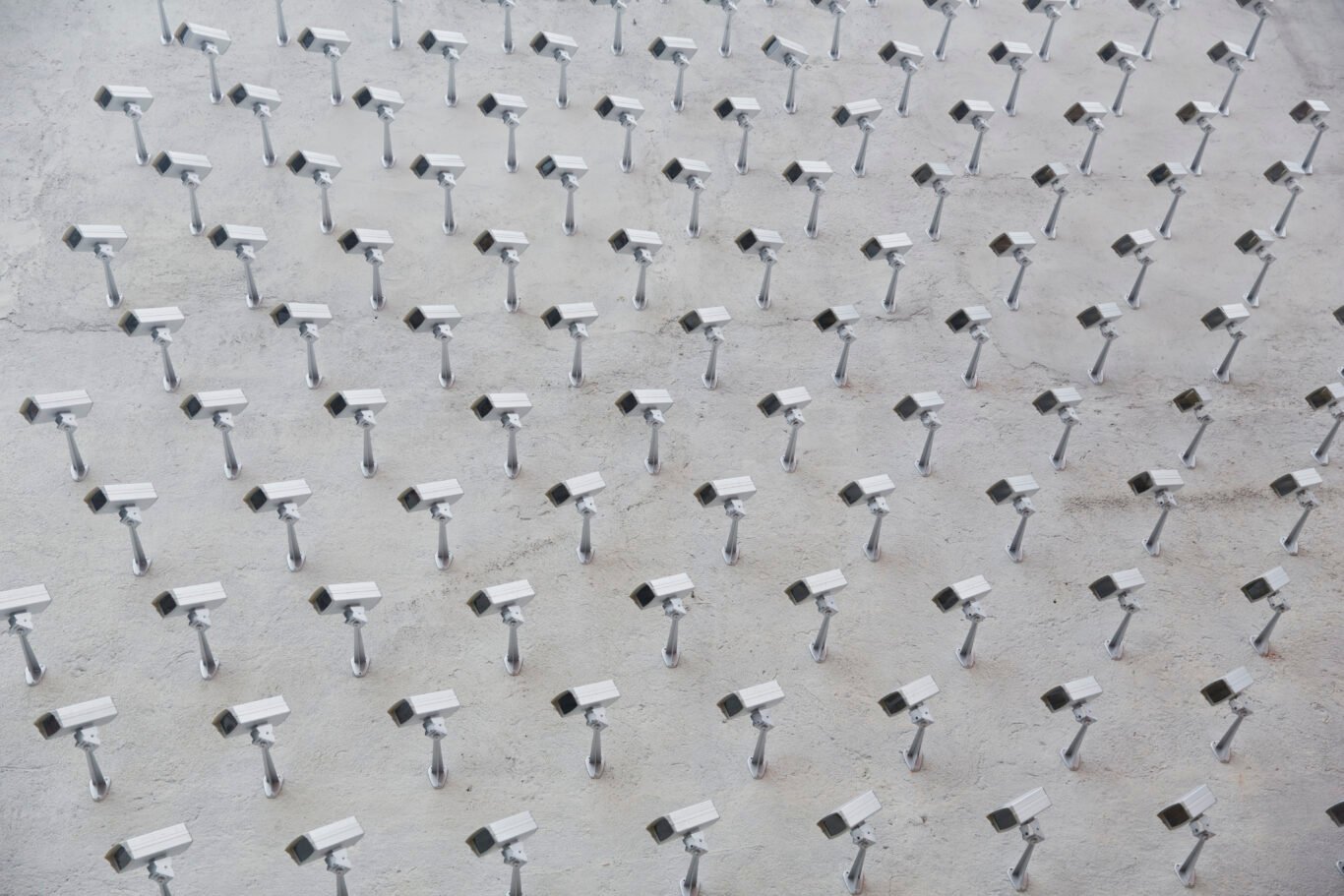 Art Installation of 150 fake security cameras on building facade in Madrid, Spain.