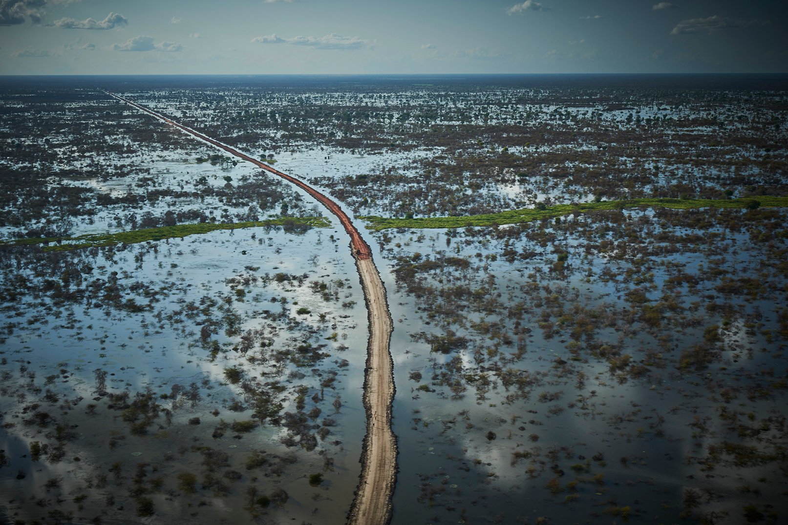 Drone image of flooded landscape of Bentiu can be viewed from above.