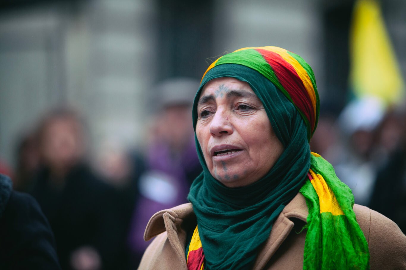 Portrait of a Kurdish woman during a demonstration in Paris on January 2014.