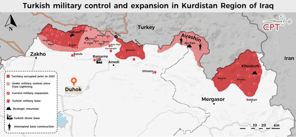 A map of Turkish military expansion in the Kurdistan Region of Iraq.