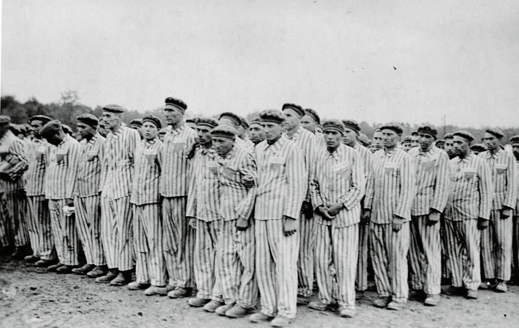 Buchenwald prisoners during a roll call.
