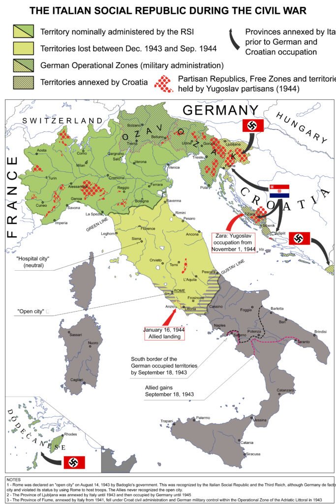 Map of Italy during the Civil War, focusing on the Italian Social Republic