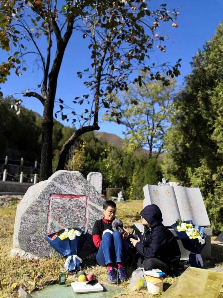 Interview with Liu Hong in front of her son's tomb for upcoming podcast.