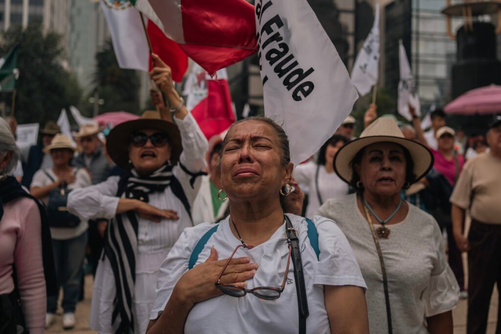 Beatriz Tovar, a trial lawyer, cries during a demonstration against the judicial election on June 1, 2025 in Mexico City.