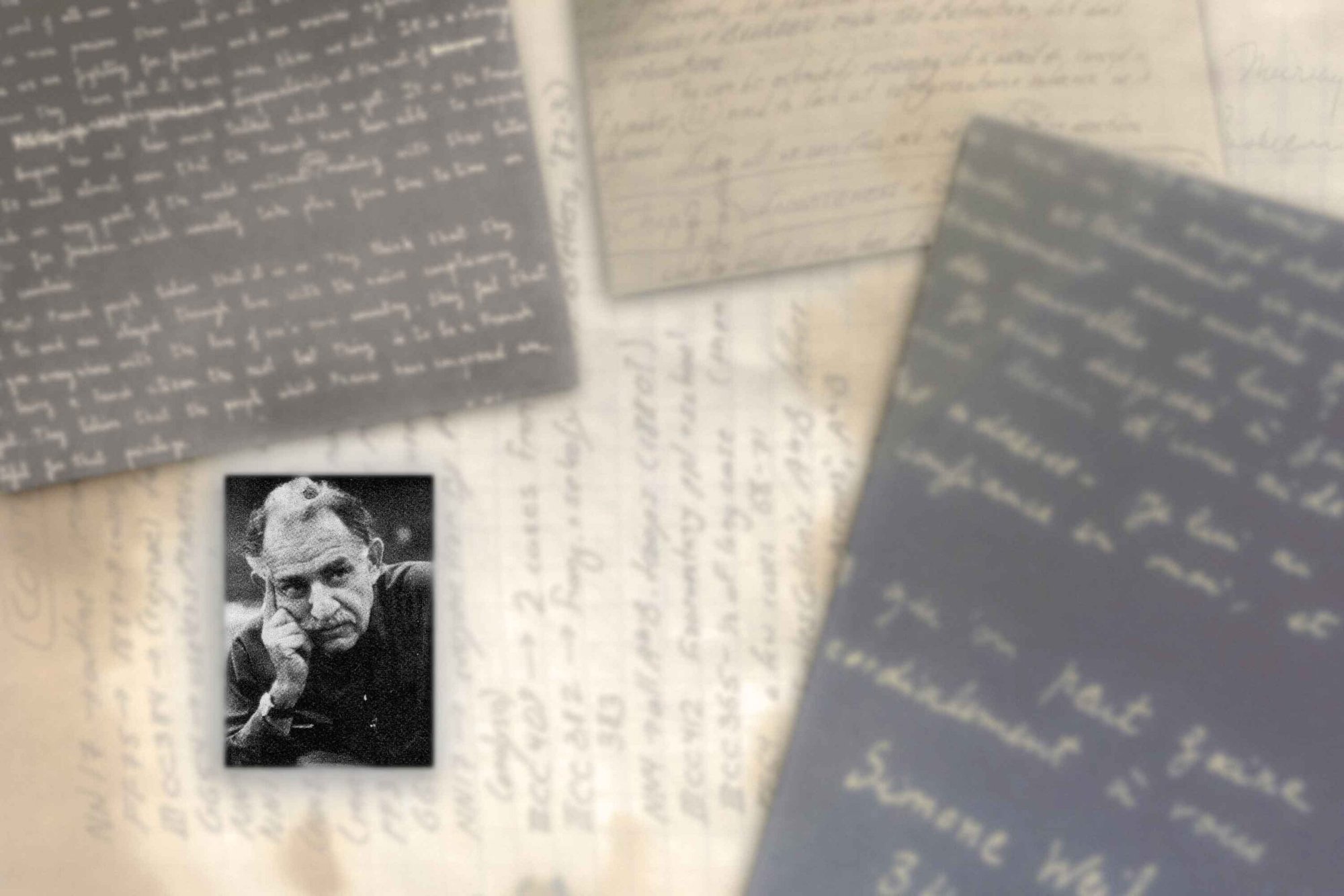 Murray Bookchin portrait on a composite background of handwritten pages.