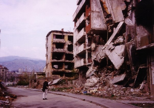 Destroyed buildings in Sarajevo in 1998.